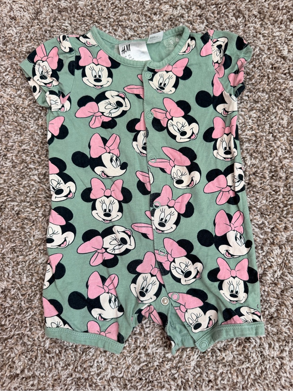 H&M Green Romper with Pink Minnie Mouse Print